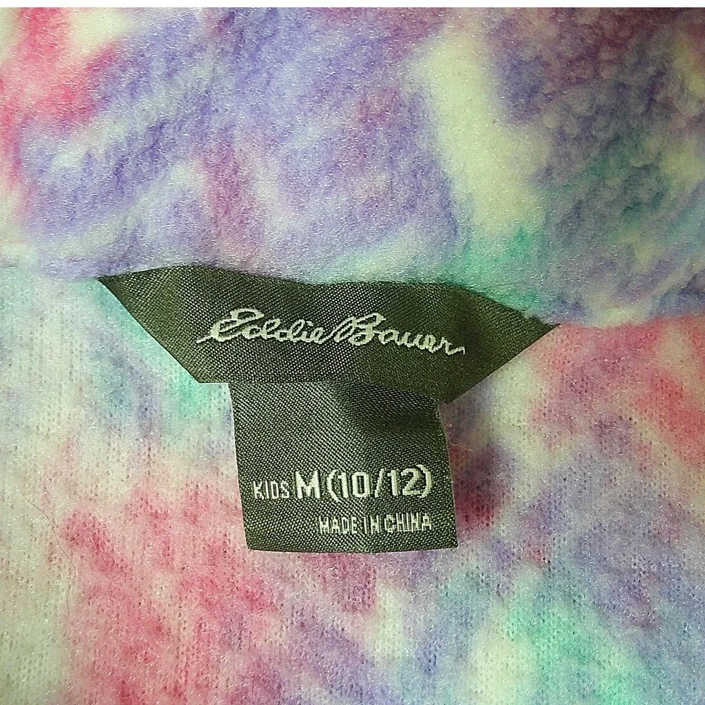 Eddie Bauer Kids M 10/12 Fleece Jacket Full Zip Pink Purple Teal Chevron Tie Dye